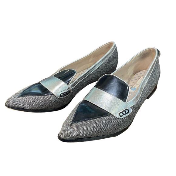 Boden Gray Leather Fabric Driving Shoes Loafers Flats Sz 37 - Picture 4 of 13